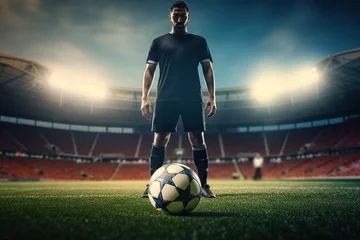 Fotobehang football player standing for free kick a ball, Generative AI © Intelligence Studio