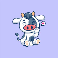Cute cow with love sign hand cartoon vector icon illustration .animal nature concept isolated