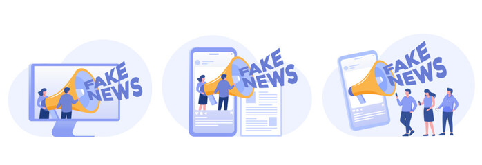 Fake news illustration, hoax news, journalism, internet news, media information, misinformation vector banner for landing page website