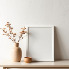 a mockup empty modern frame on a white 

