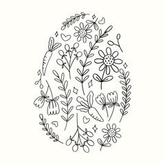 easter egg with line art flower ornament