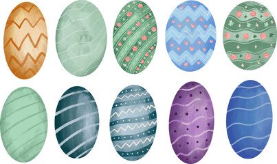 watercolor easter egg collection illustration