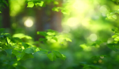 Fototapeta na wymiar Beautiful nature background with soft focus and bokeh. Green forest