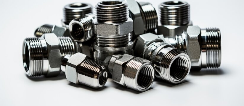 White background with T type hydraulic fittings