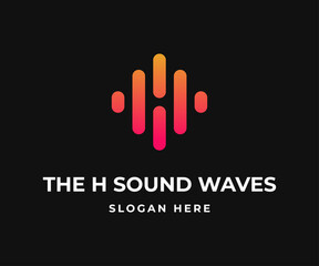 Letter H Sound Waves logo design