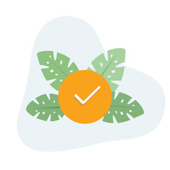 Check icon flat vector Illustration Icon decorated with leaves for web use for complete, accept, confirm, success, correct, yes, positive, choice.