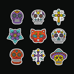 Set sticker design about day of the dead