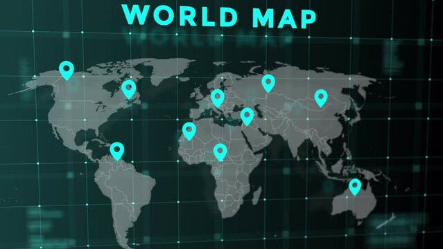 World Map with Code Technology Background with pin point
