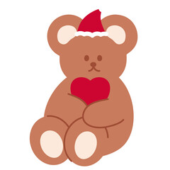 Teddy Bear with Santa hat and a heart for Christmas and New Year decoration, brand logo, icon, cartoon character, comic, animal mascot, winter sticker, tattoo, social media post, fabric print, ads