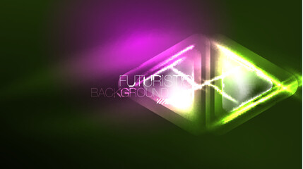 Digital Neon Abstract Background, Triangles And Lights Geometric Design Template