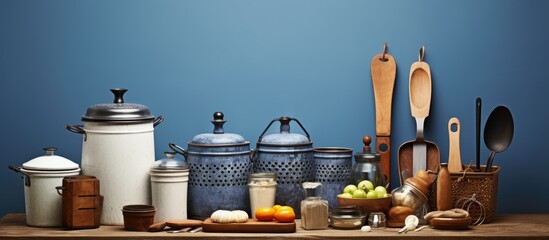Old kitchen tools preparing meals and drinks culinary idea - obrazy, fototapety, plakaty