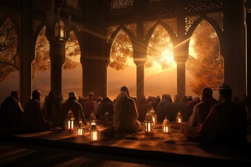 Ramadan The Sacred Month of Prayer depicting Muslims engaged in acts of worship,Generated with AI - obrazy, fototapety, plakaty