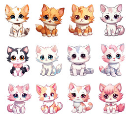 Obraz premium cute cat illustrations set. set of cute chibi cat icons. funny cat stickers collection.