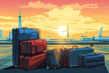 suitcases at the airport, symbolizing the concept of travel and journey.Generated with AI