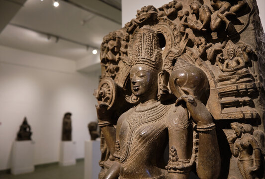 Stone statue of Hindu deity in the National Museum of India in New Delhi
