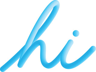 Blue Hi typography, with 3D color gradations like balloons. And handwriting style.	