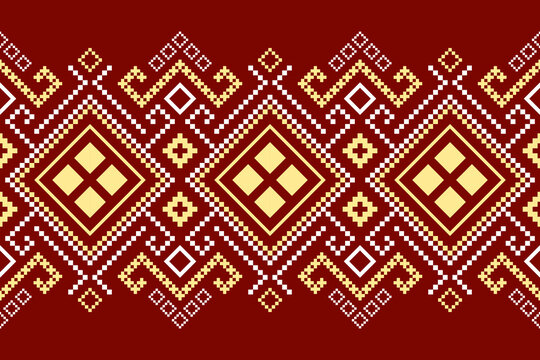 Red traditional ethnic pattern paisley flower Ikat background abstract Aztec African Indonesian Indian 