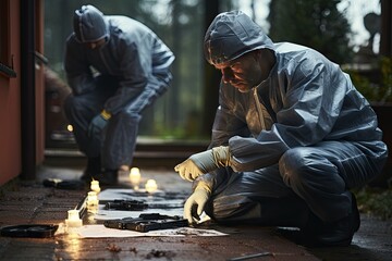 criminologist and a detective working together at a crime scene,Generated with AI