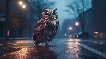 Zelfklevend Fotobehang flying owls, impressive cinematic lighting © Sasa Visual