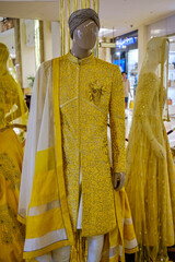Clothes displayed in a luxury fashion store in New Delhi, India