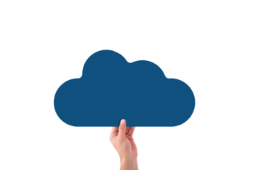 Digital png illustration of hand holding blue cloud on transparent background