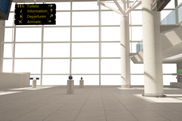 Digital png illustration of interior of airport on transparent background