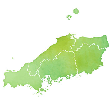 水彩風の地図　中国地方のイラスト（県境あり）