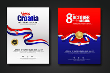 Set poster design Croatia happy Independence Day background template