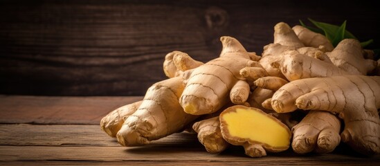 Ginger roots alternative ingredient for healing pictured on wood