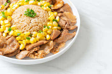 fried rice with pork sliced and corn