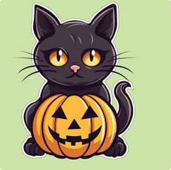 halloween pumpkin with cat