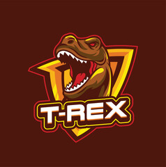 Vector illustration of trex mascot logo template for sport team and gaming team © harrisaputra