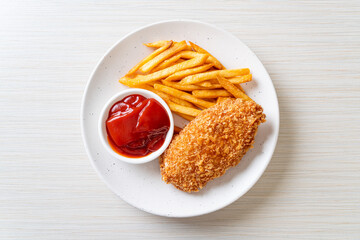 fried chicken breast fillet steak with french fries