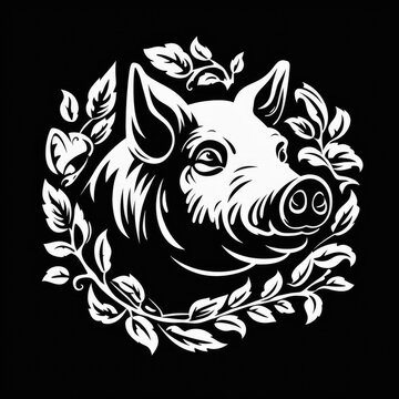 Pig logo, black and white, AI generated Image