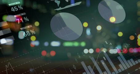 Animation of infographic interface over blurred vehicles on street in city - Powered by Adobe