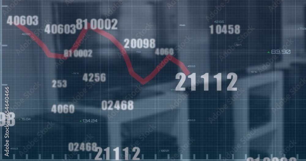 Aufkleber animation of multiple changing numbers and graphs over unoccupied chair