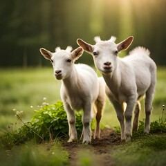 Little Goats Eating Leaves Photographed in a Studio