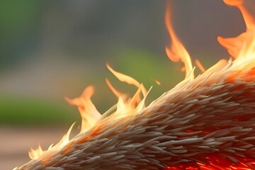 Hyper-realistic macro photo shoot of burning grass during dry season in Asia