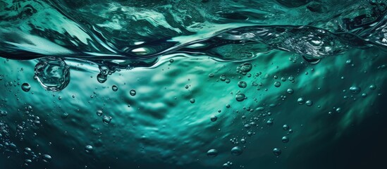 Obraz na płótnie Canvas Green water with ripples and splashes Abstract summer banner with copy space top view Moisturizer emulsion