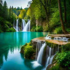 Foto op Plexiglas waterfall in the forest  generated by AI © Tahir