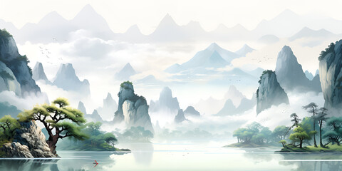 The mountain of china wallpapers,A beautiful concept art painting of a giant levitating,AI Generative  - obrazy, fototapety, plakaty