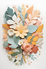 colorful flower bouquet illustration, pastel colors, on white background
