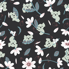 Koala Spring Flower Garden Vector Seamless Pattern