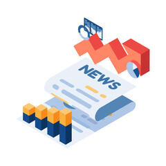 Fototapeta premium Isometric Economic Newspapers with Financial Chart