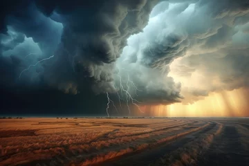 Fotobehang impressive thunderstorm on the horizon © PinkiePie