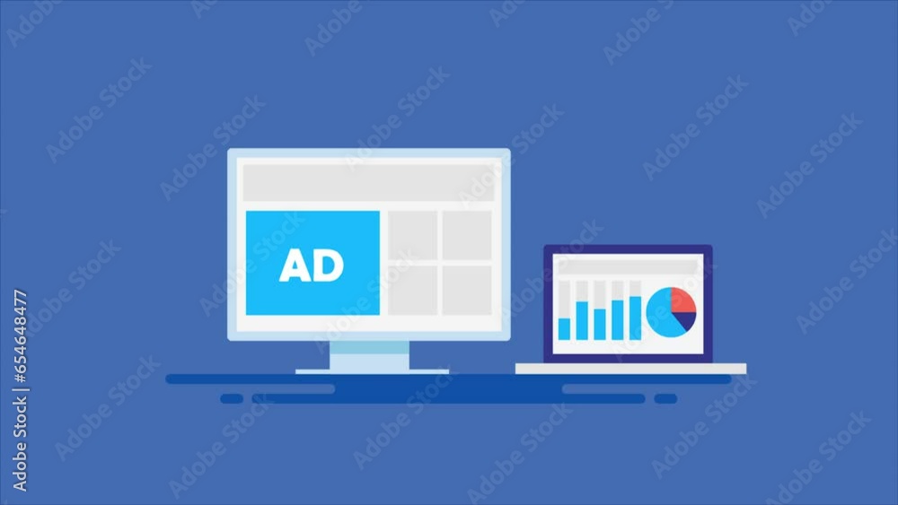 Poster successful display advertising campaign increase click rate and sales conversion, data analytics gra