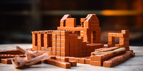 Red Brick Wall House Element
3D Red Brick Pile for Construction, AI Generative 