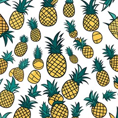 A cartoon drawing of a collage of cute pineapples 