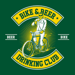 Bike and Beer Drinking Riding Club Vector Illustration Patch Emblem Style Design