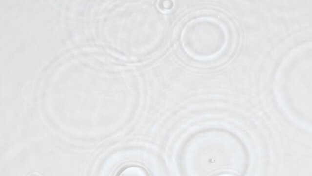 Slowmo falling rain drops, transparent water surface splash, ripple wave texture